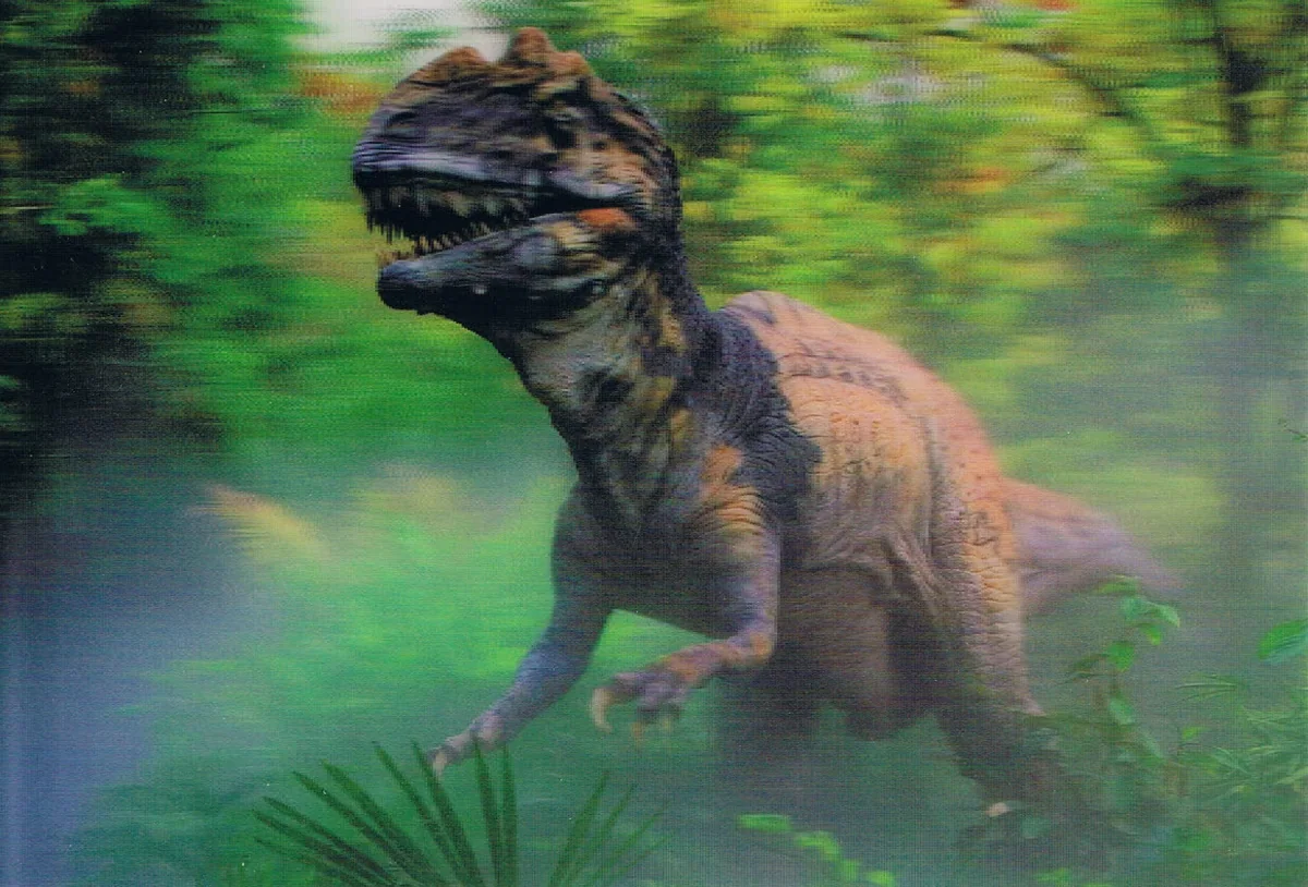 Pocztówka trójwymiarowa z dinozaurem